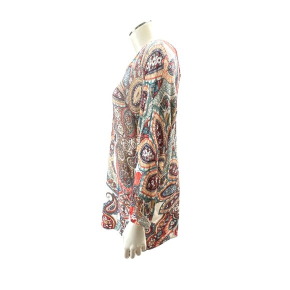 Chicos Size 2 Large Multicolor Tunic Paisley Knit Tunic Boho City Resort Style - Picture 3 of 13